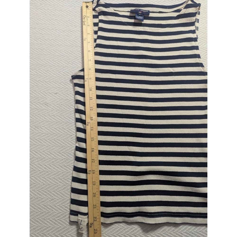 Ralph Lauren Polo Sport Womens L Navy Ivory Striped Rib Knit Sleeveless Tank Top - Picture 5 of 10